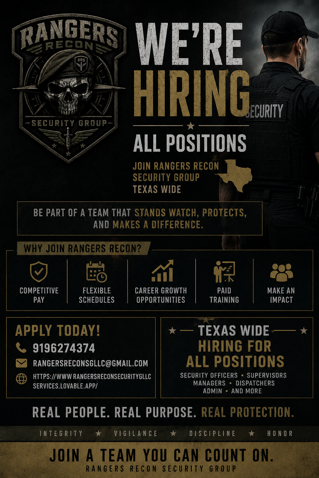 Rangers Recon Security Group — We're Hiring, all positions, Texas wide